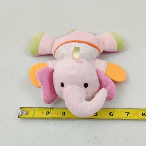 Carters Plush Elephant Baby Toy Pink Rattle Teether Crinkle Flat - Picture 8 of 8